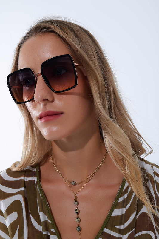 Lunettes de soleil carrées extra-larges en brun chocolat