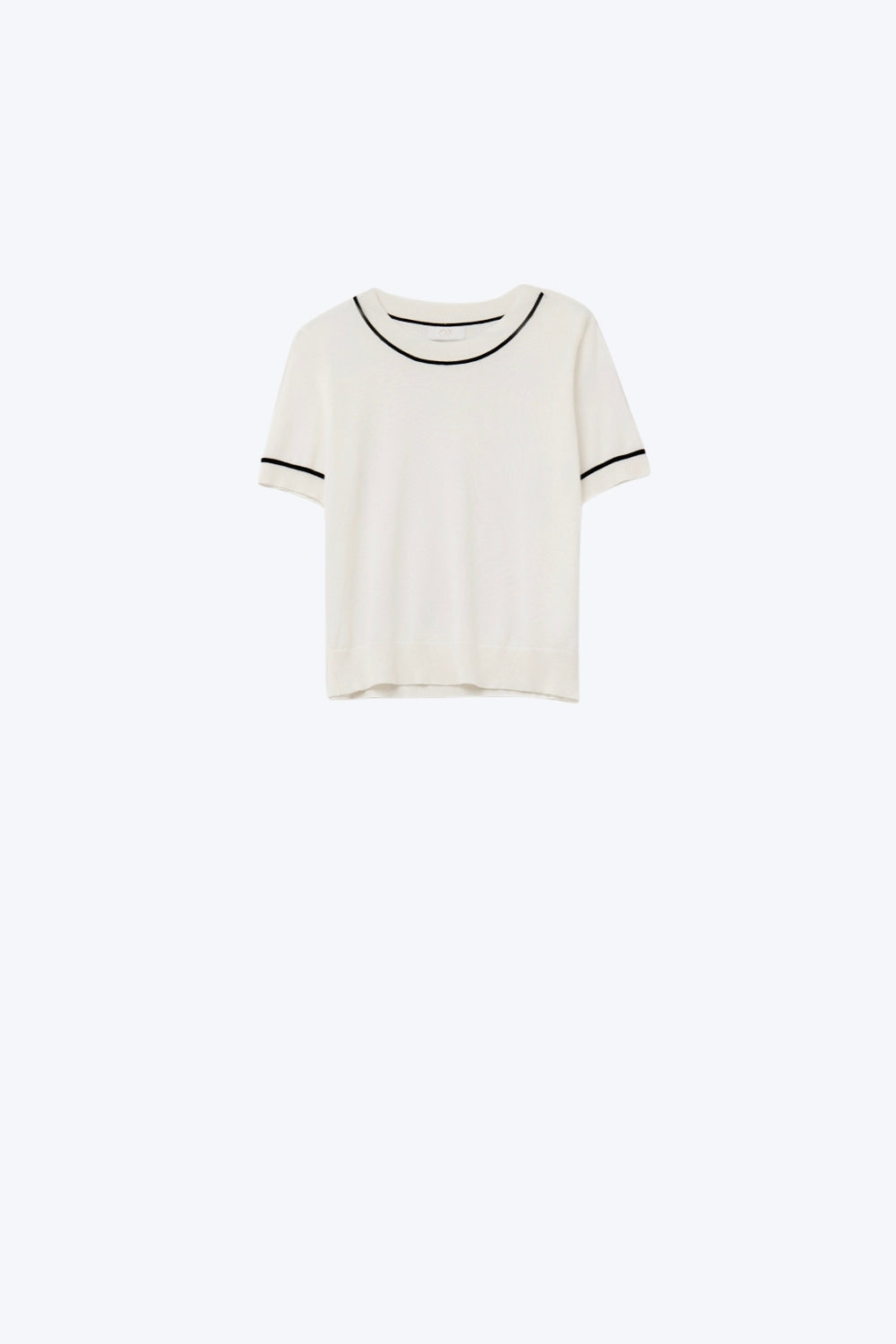 Top blanc à manches courtes en tricot avec bordures contrastées noires