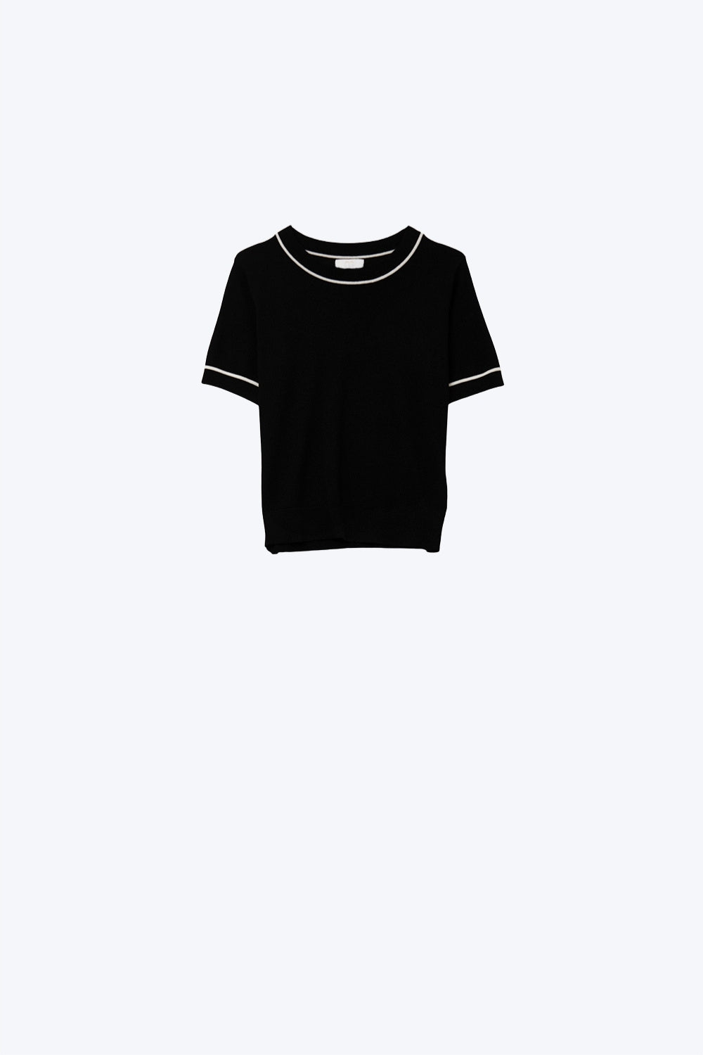 Top noir à manches courtes en tricot avec bordures contrastées