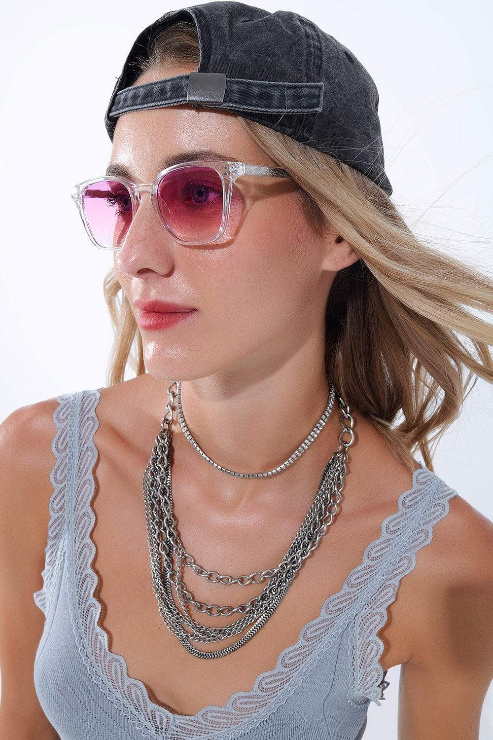 Lunettes de soleil transparentes avec verres dégradés roses