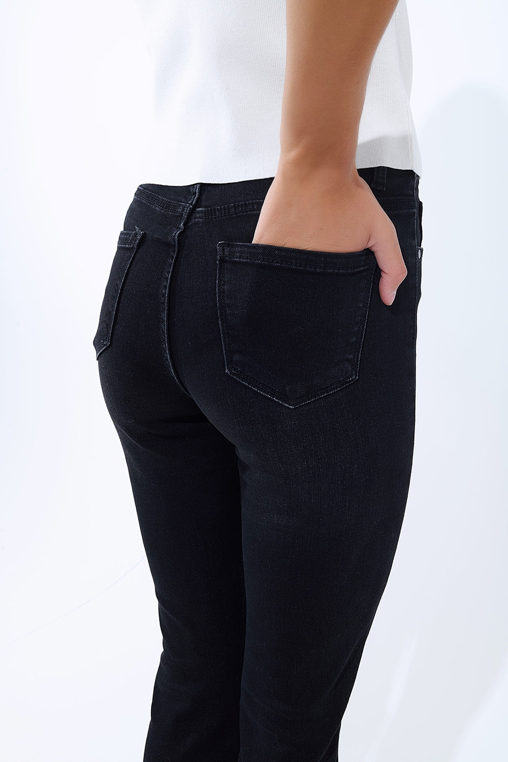 Jean flare à taille haute en noir