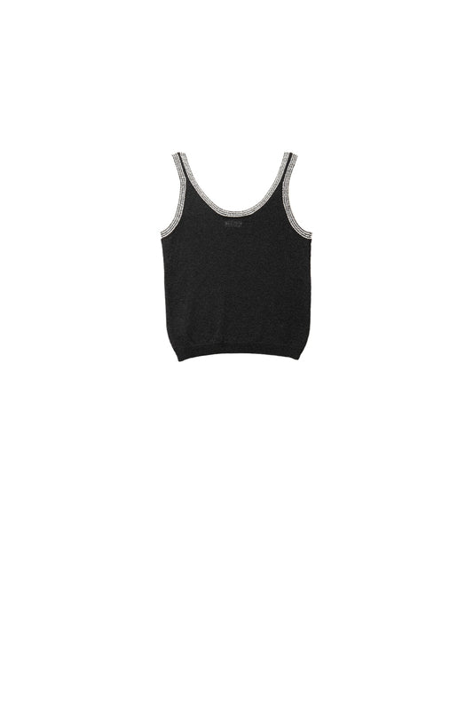 Débardeur en tricot noir avec bordures blanches