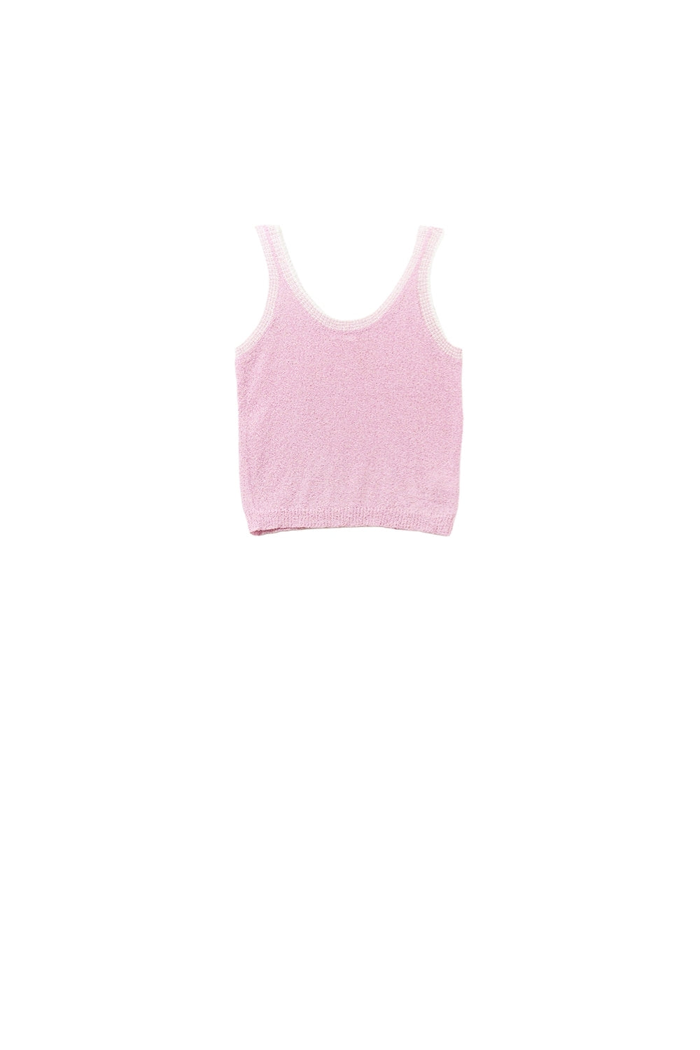 Débardeur en tricot rose avec bordures blanches