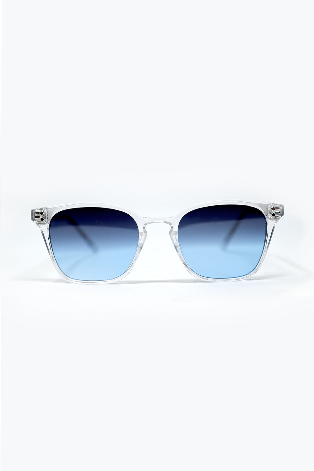 Lunettes de soleil carrées transparentes avec verres dégradés bleus