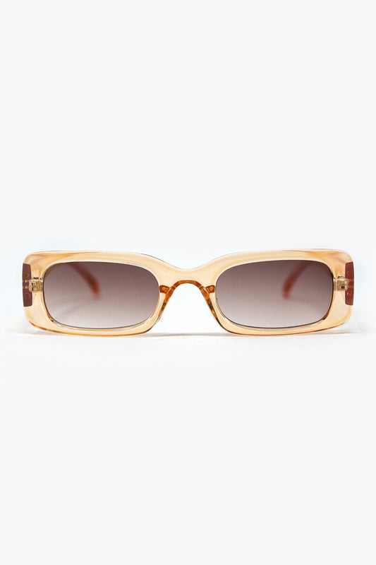 Lunettes de soleil rectangulaires jaunes transparentes avec verres fumés bruns