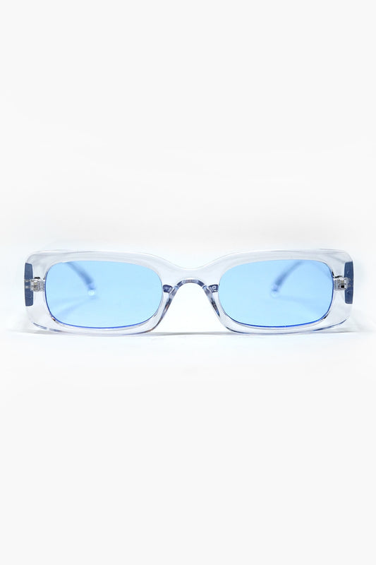 Lunettes de soleil rectangulaires transparentes avec verres fumés bleus