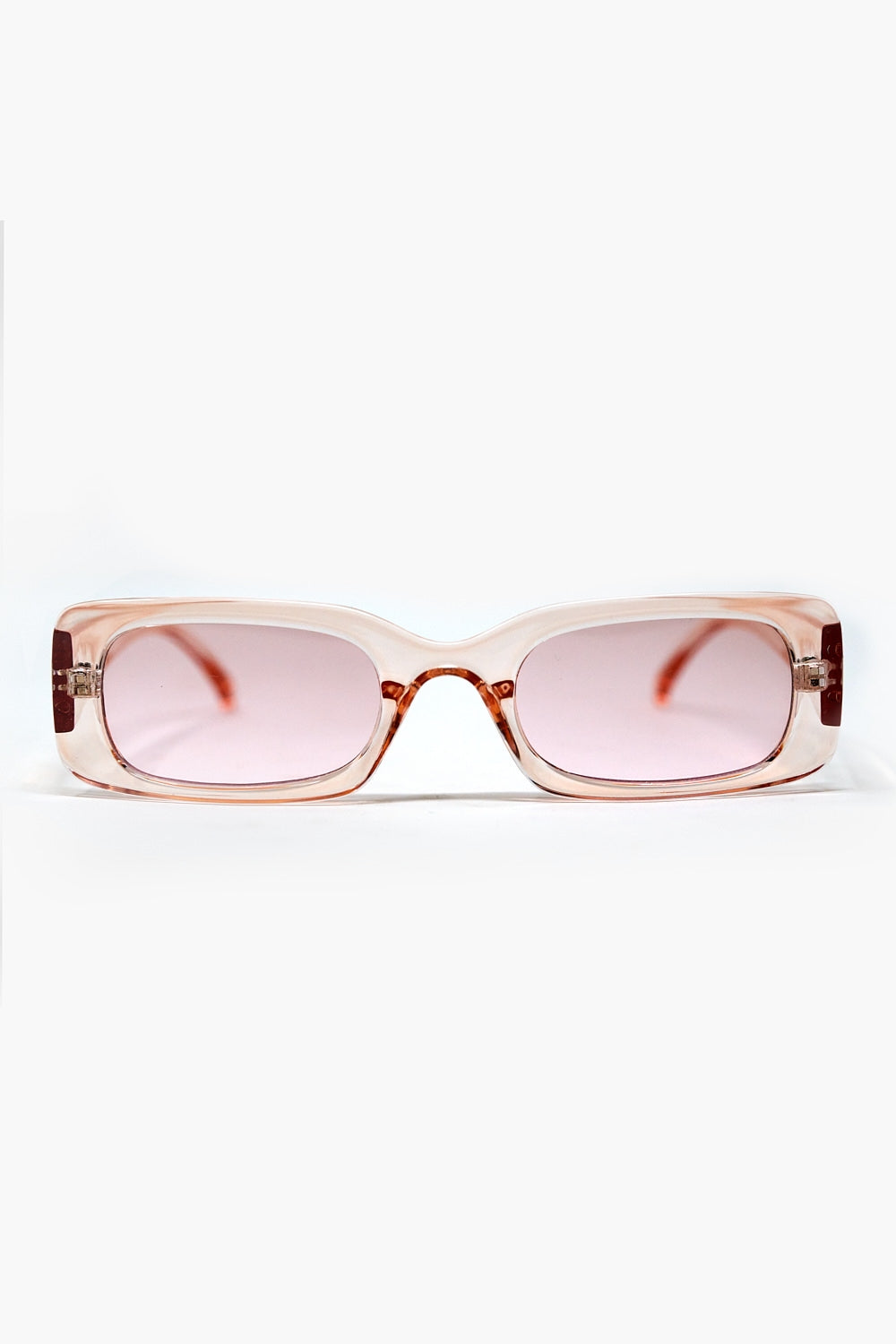 Lunettes de soleil rectangulaires roses transparentes avec verres fumés roses