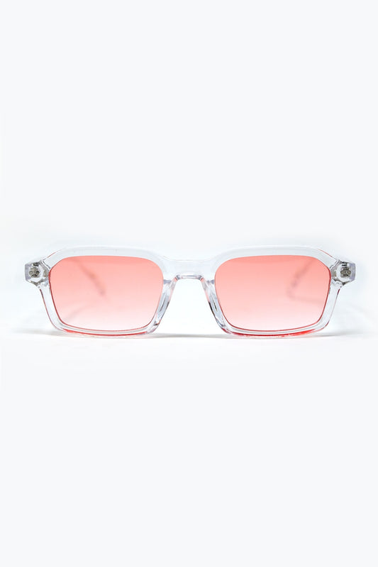 Lunettes de soleil rectangulaires à monture transparente en acétate épais avec verre fumé pêche