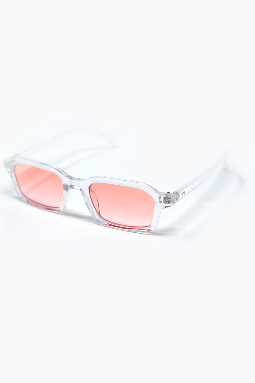 Lunettes de soleil rectangulaires à monture transparente en acétate épais avec verre fumé pêche