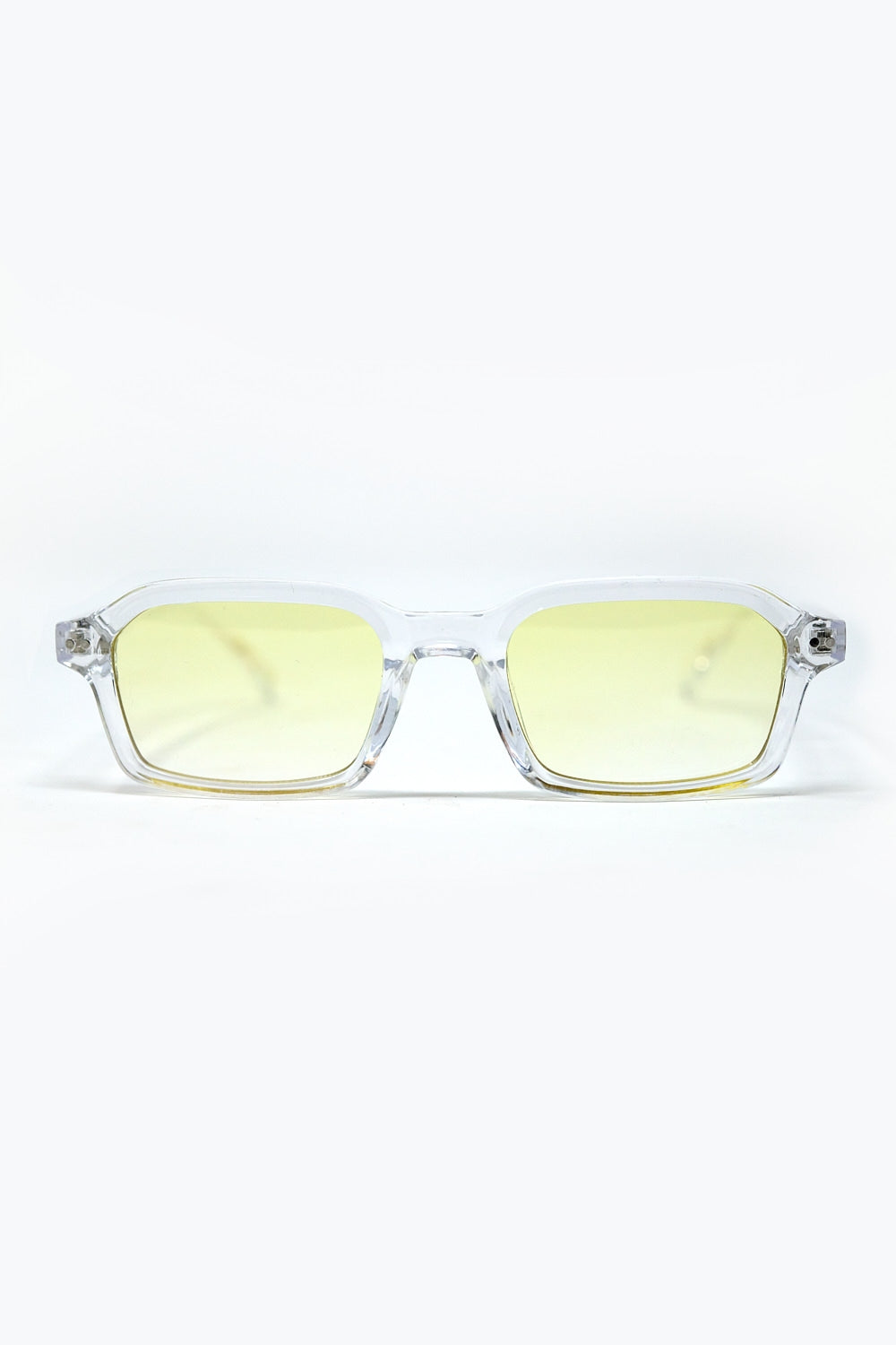 Lunettes de soleil rectangulaires à monture transparente en acétate épais avec verre fumé jaune
