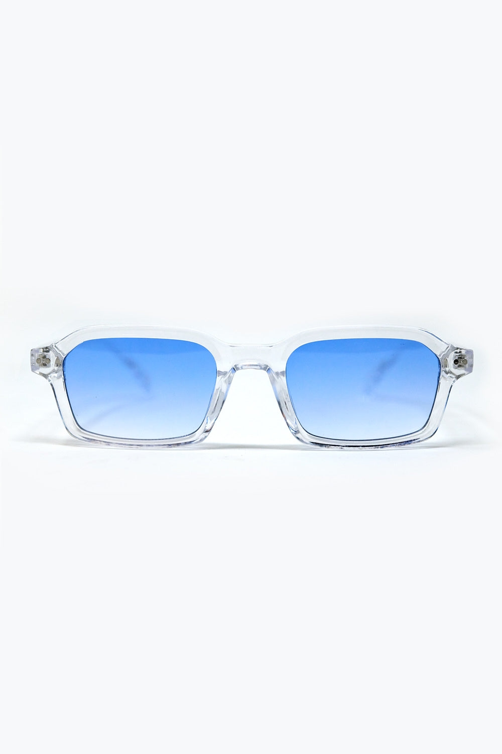 Lunettes de soleil rectangulaires à monture transparente en acétate épais avec verre fumé bleu