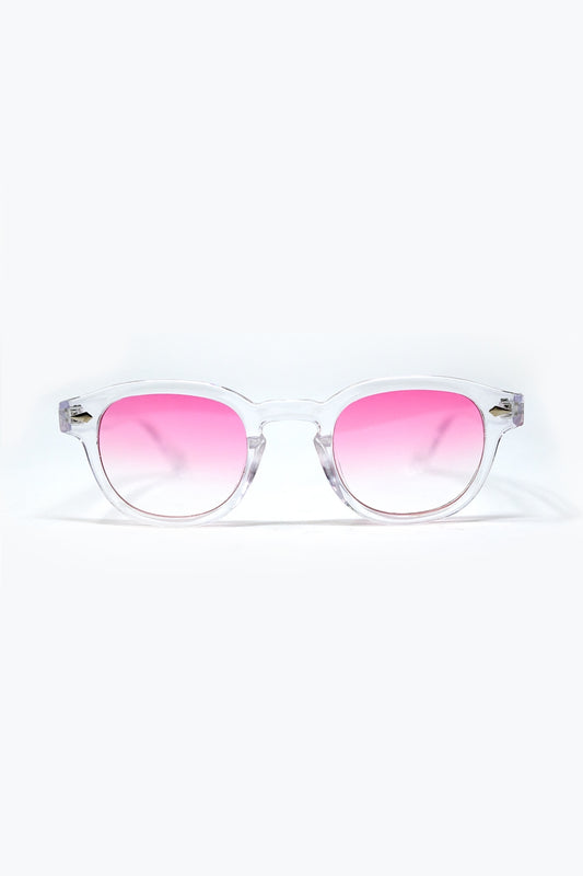 Lunettes de soleil rondes transparentes avec verre dégradé rose