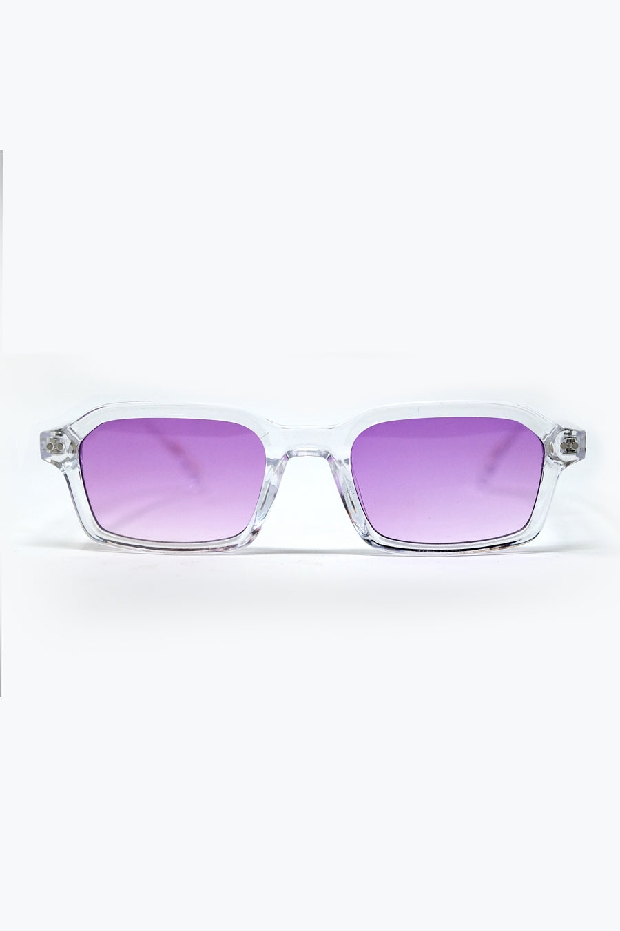 Lunettes de soleil rectangulaires à monture transparente en acétate épais avec verre fumé violet