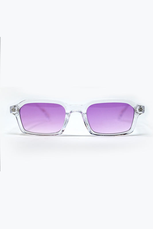 Lunettes de soleil rectangulaires à monture transparente en acétate épais avec verre fumé violet