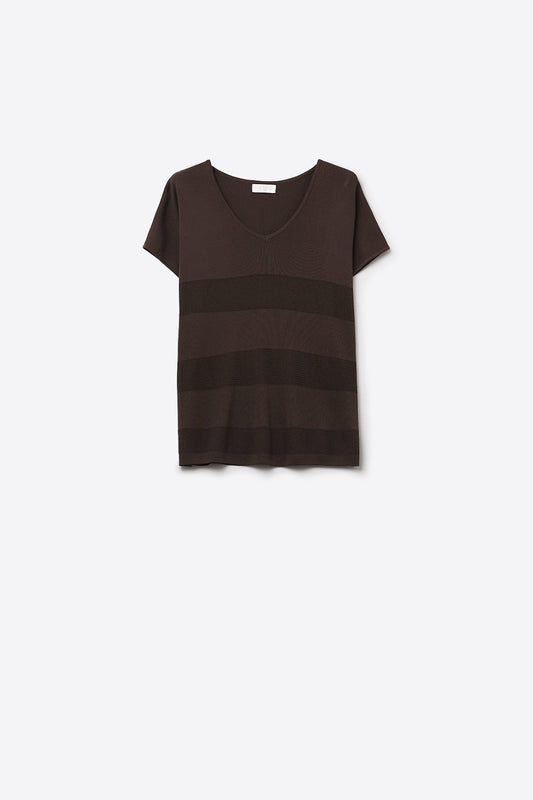 Pull en maille texturée rayée marron