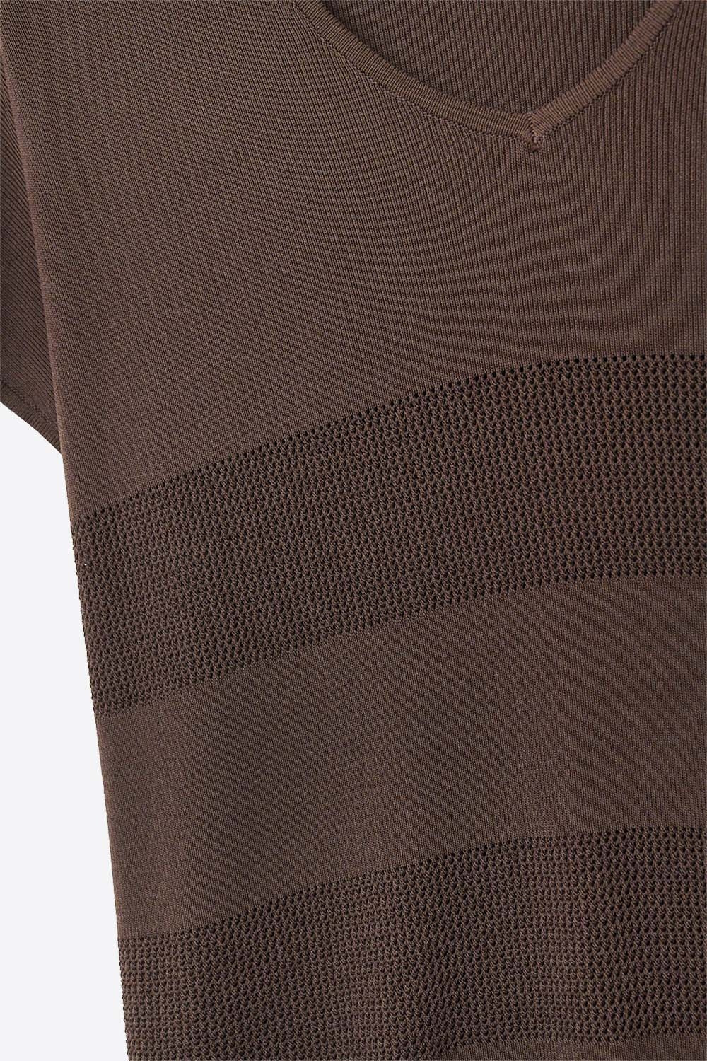 Pull en maille texturée rayée marron