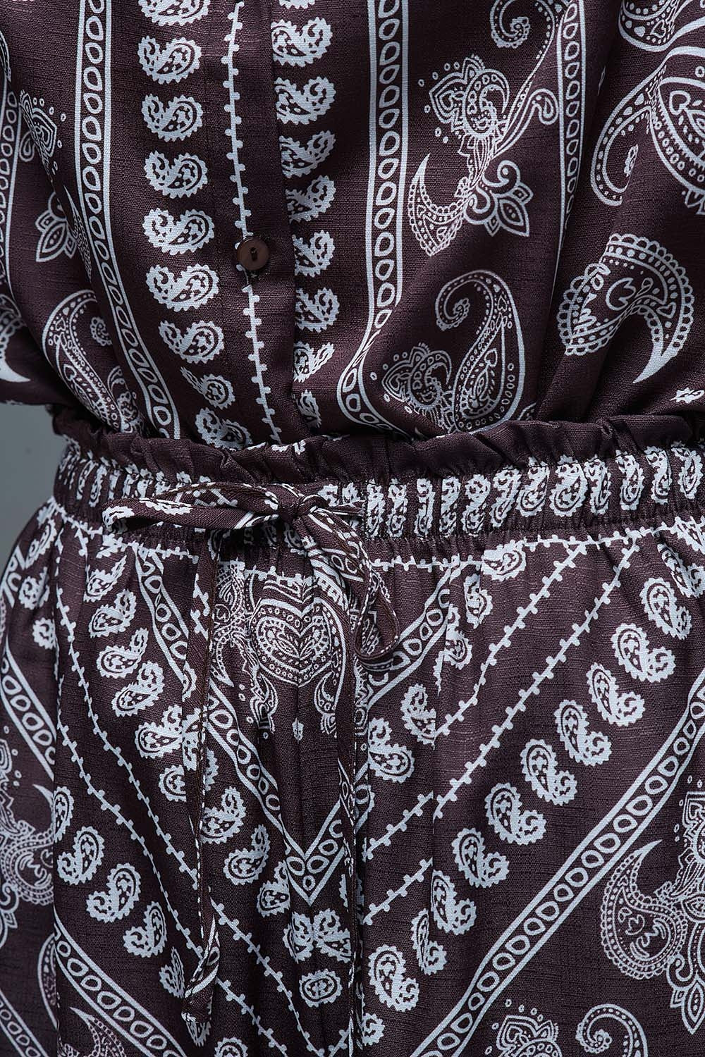 Pantalon décontracté à imprimé cachemire avec cordon de serrage ajustable en marron