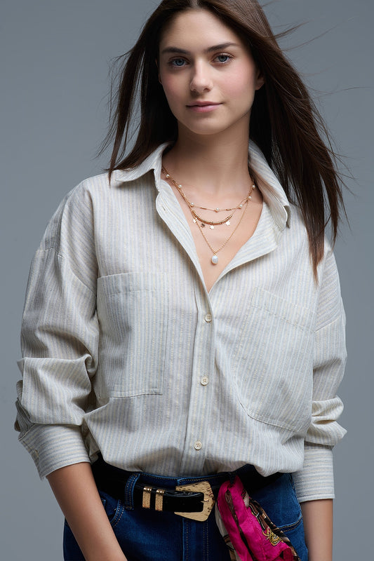 Chemise décontractée à rayures avec poches poitrine surdimensionnées