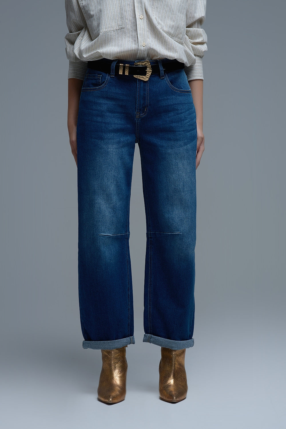 Jeans Basic Barrel Style en bleu moyen