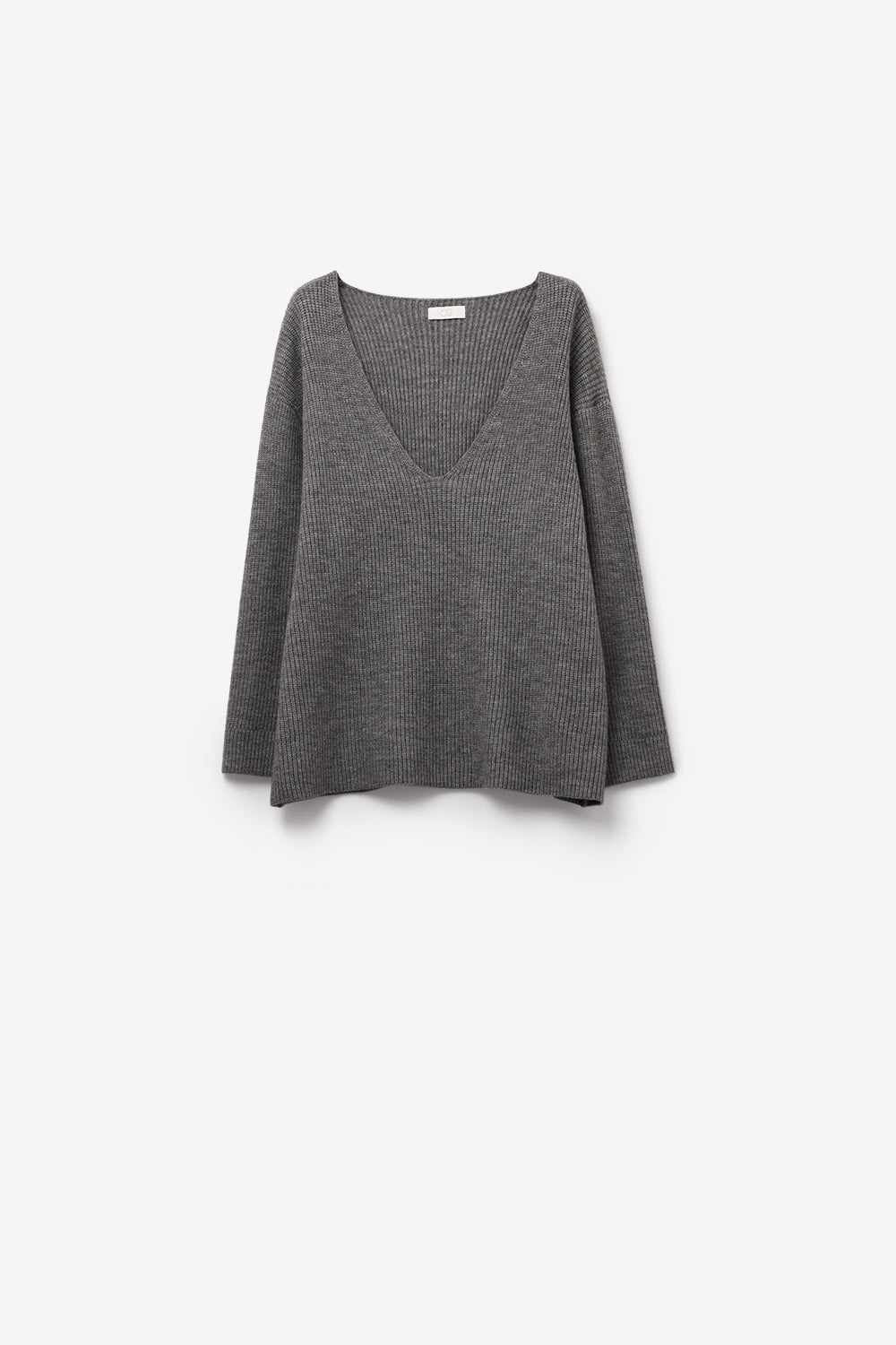 Pull surdimensionné à col en V fin en gris