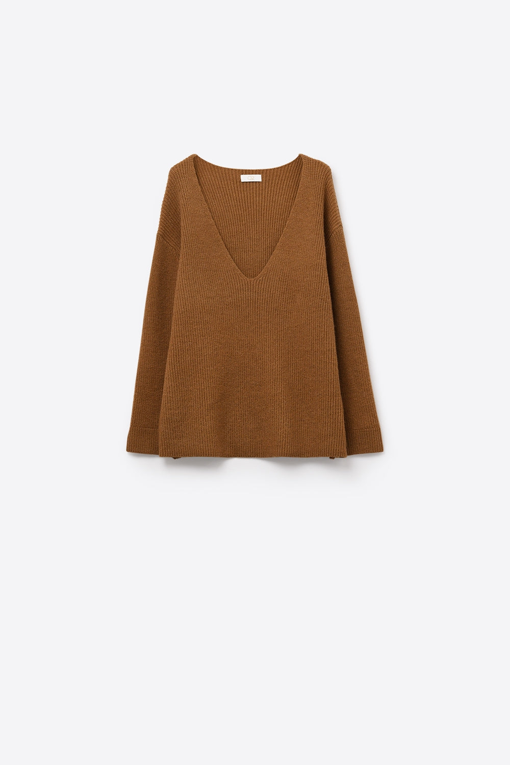 Pull surdimensionné à col en V fin en camel