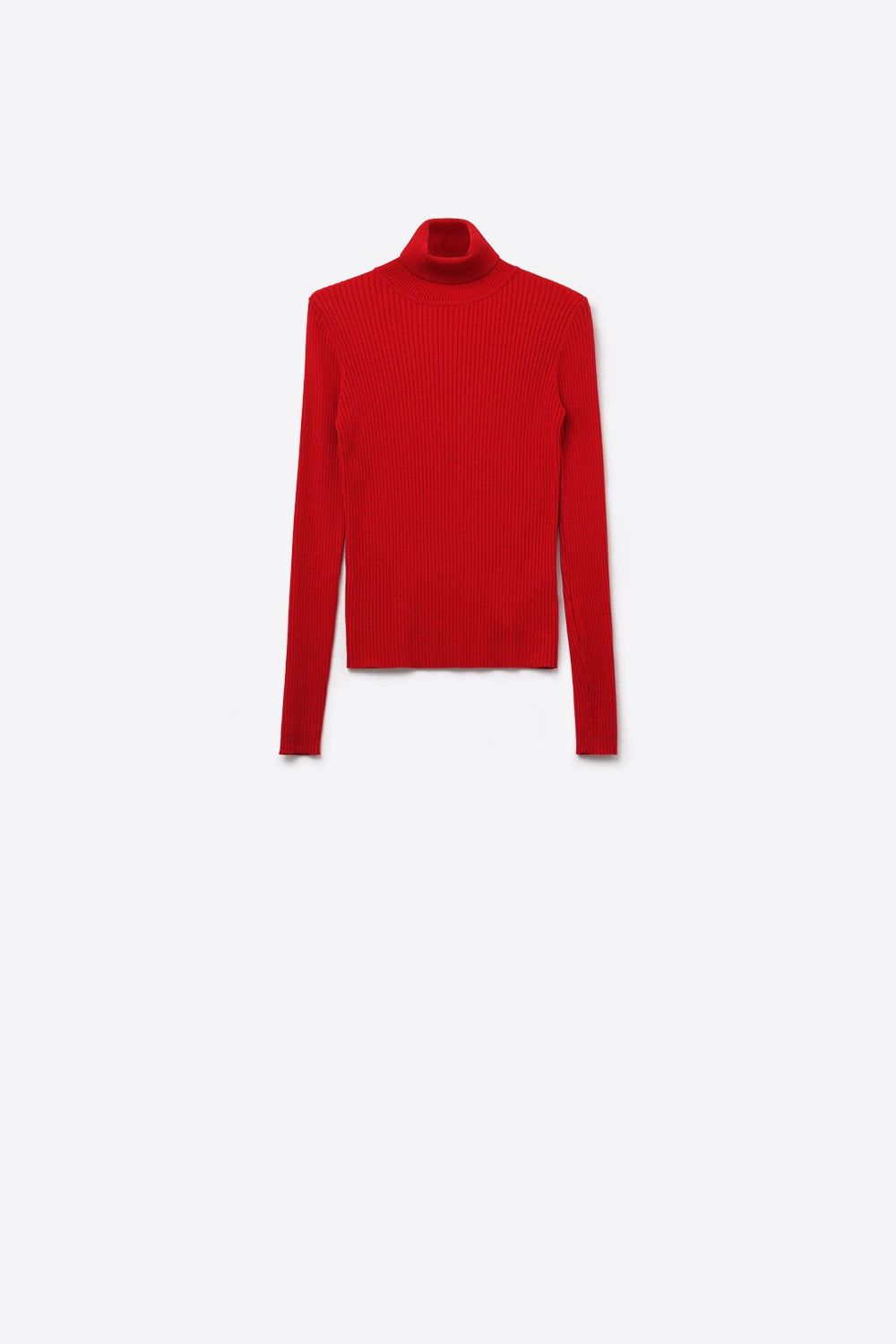 Pull roulé à col de tortue et côtes en rouge rubis