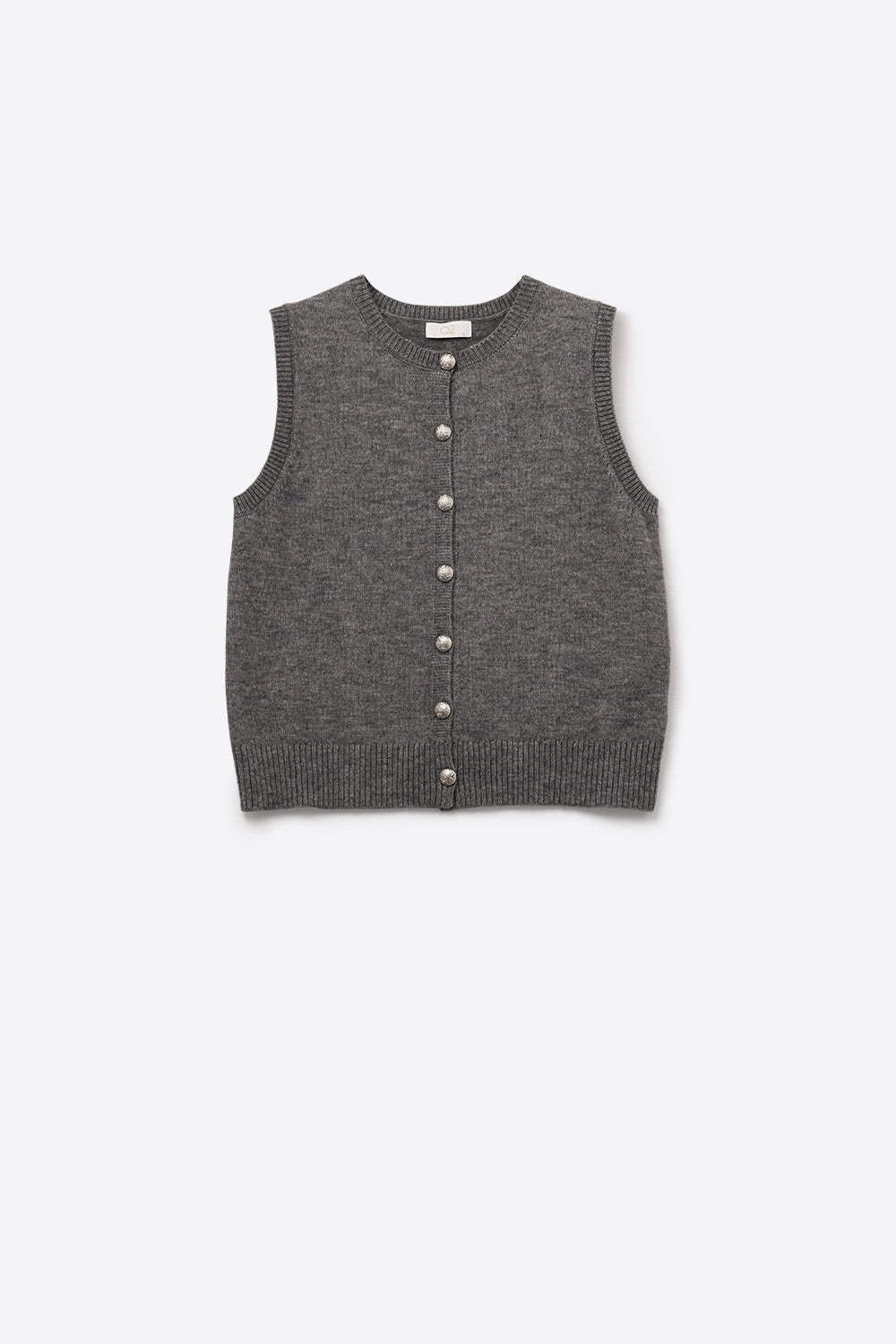 Gilet tricoté à col ras du cou et à boutons métalliques en gris