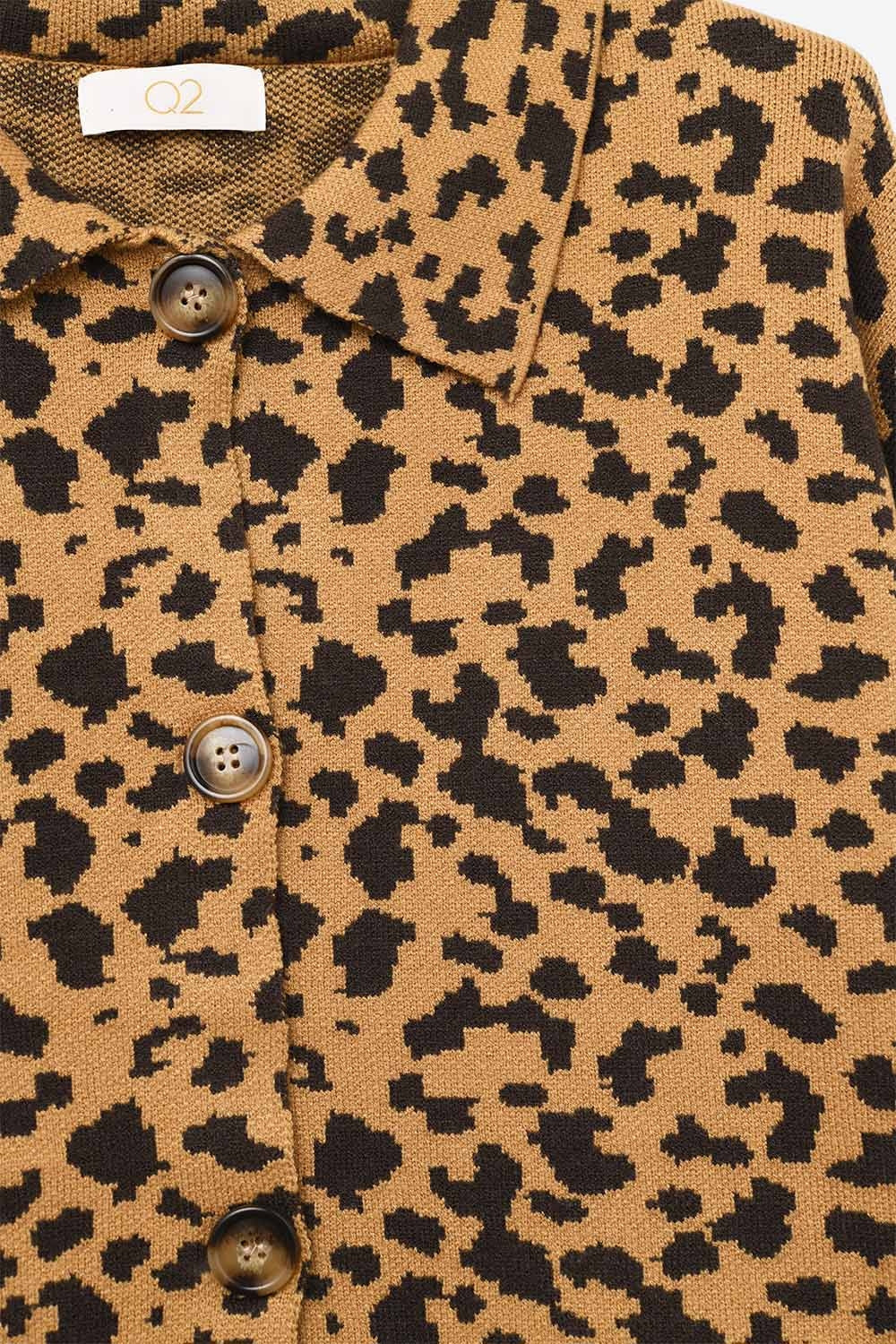 Cardigan décontracté à col polo imprimé guépard
