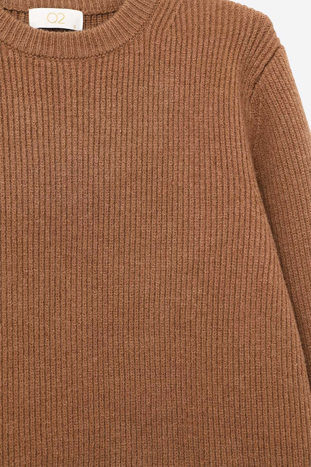 Pull en tricot confortable côtelé camel