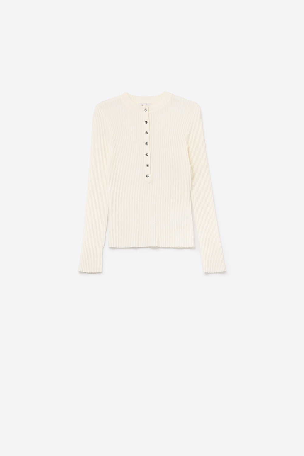henley Long Sleeve Ribbed Sweater in White