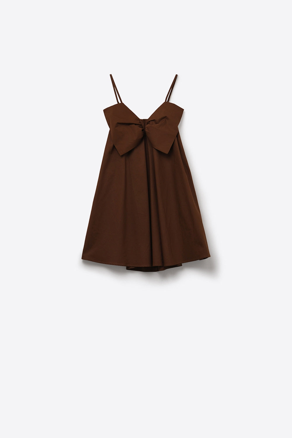 Mini robe en popeline marron avec un gros nœud
