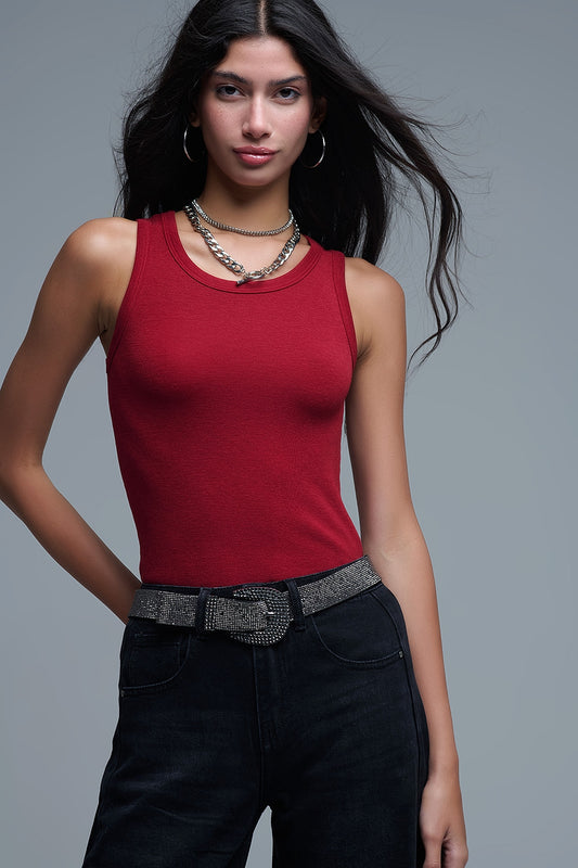 Débardeur de base en tricot super doux rouge rubis