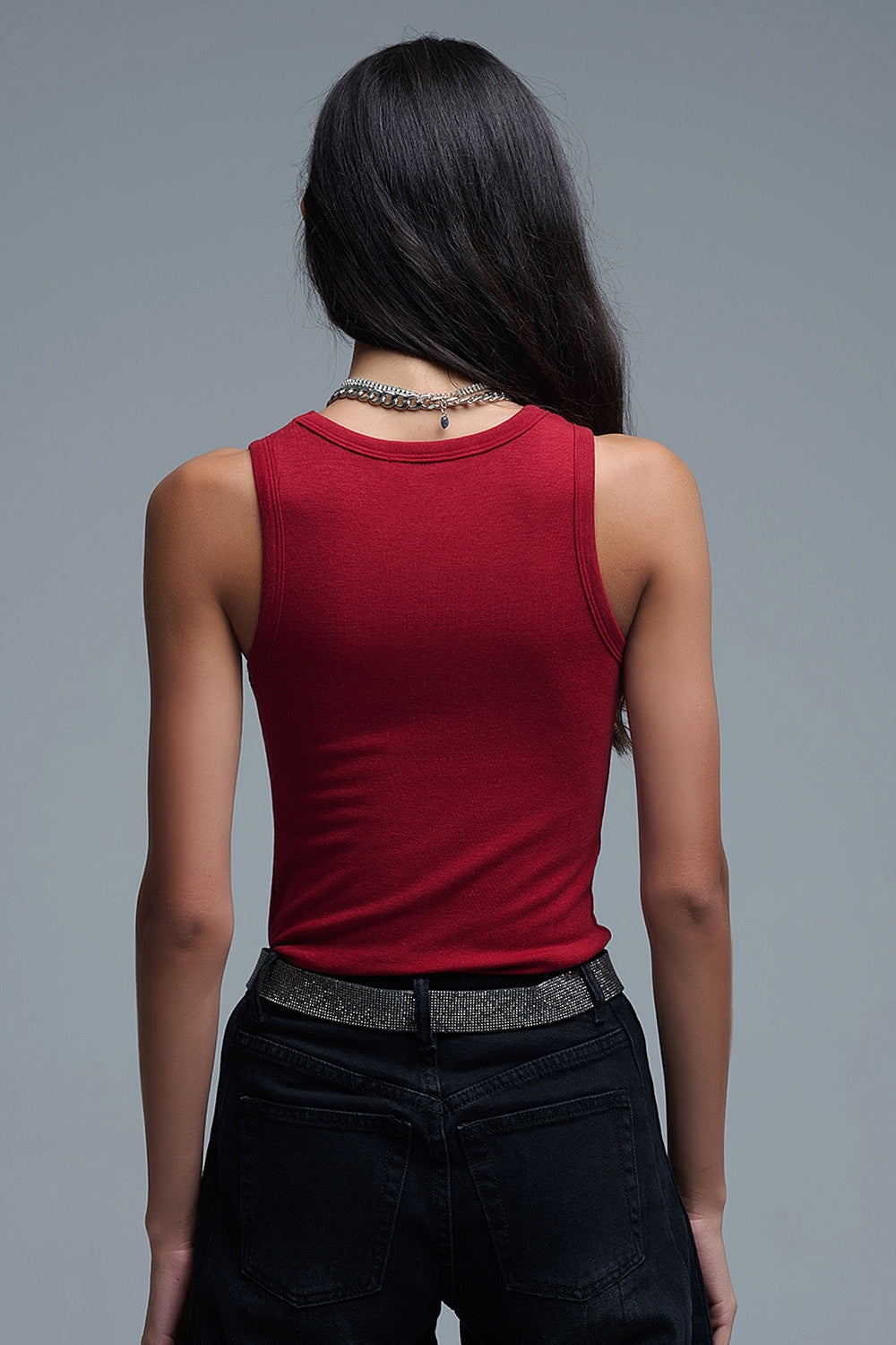 Débardeur de base en tricot super doux rouge rubis