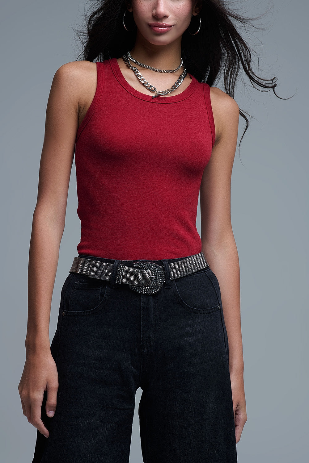 Débardeur de base en tricot super doux rouge rubis
