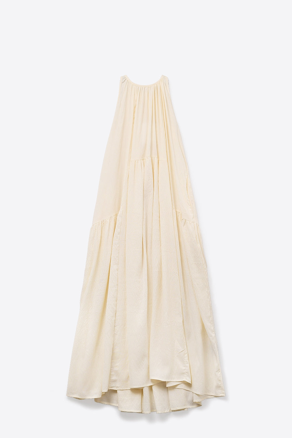 Robe longue à col licou et coutures apparentes en crème