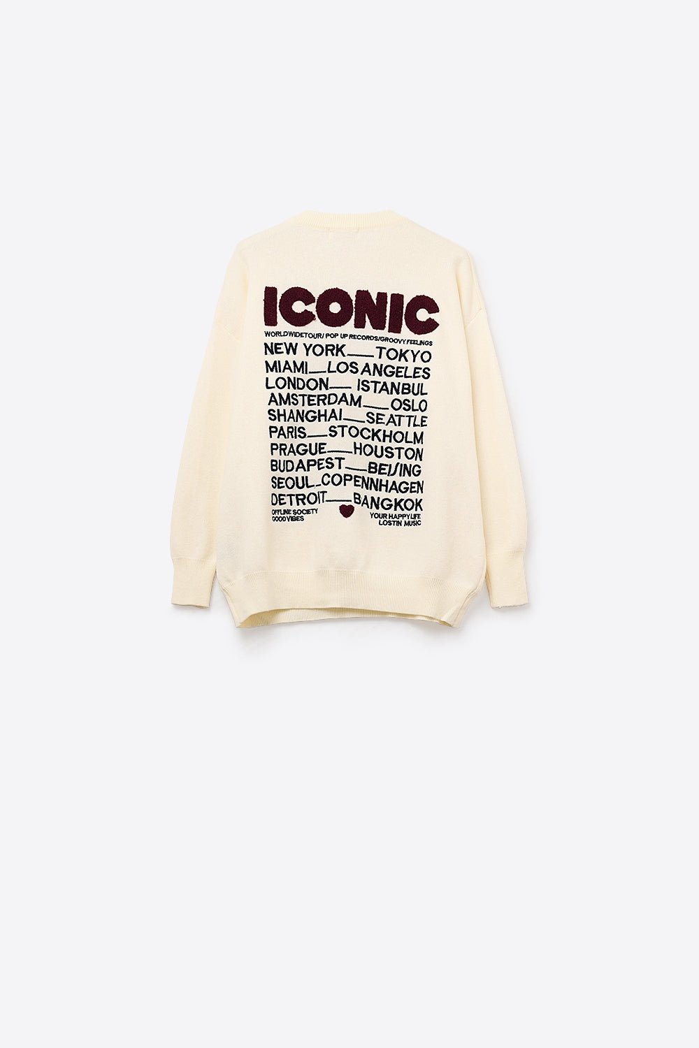 Pull ICONIC brodé avec imprimé Global Tour dans le dos en crème