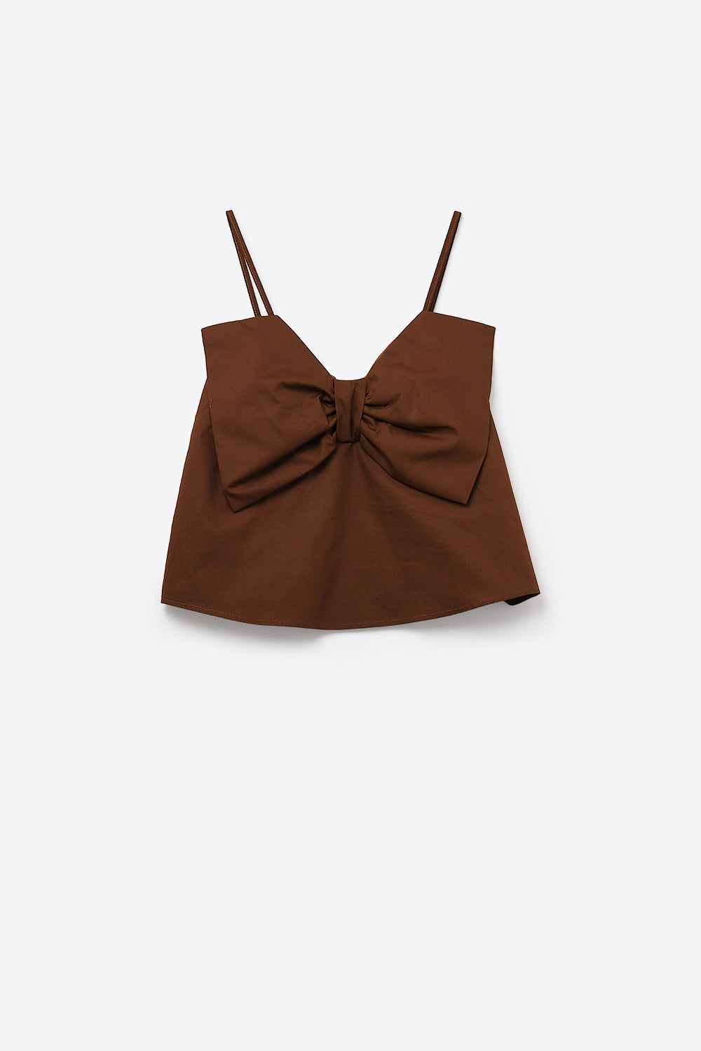 Top en popeline marron chocolaté avec nœud