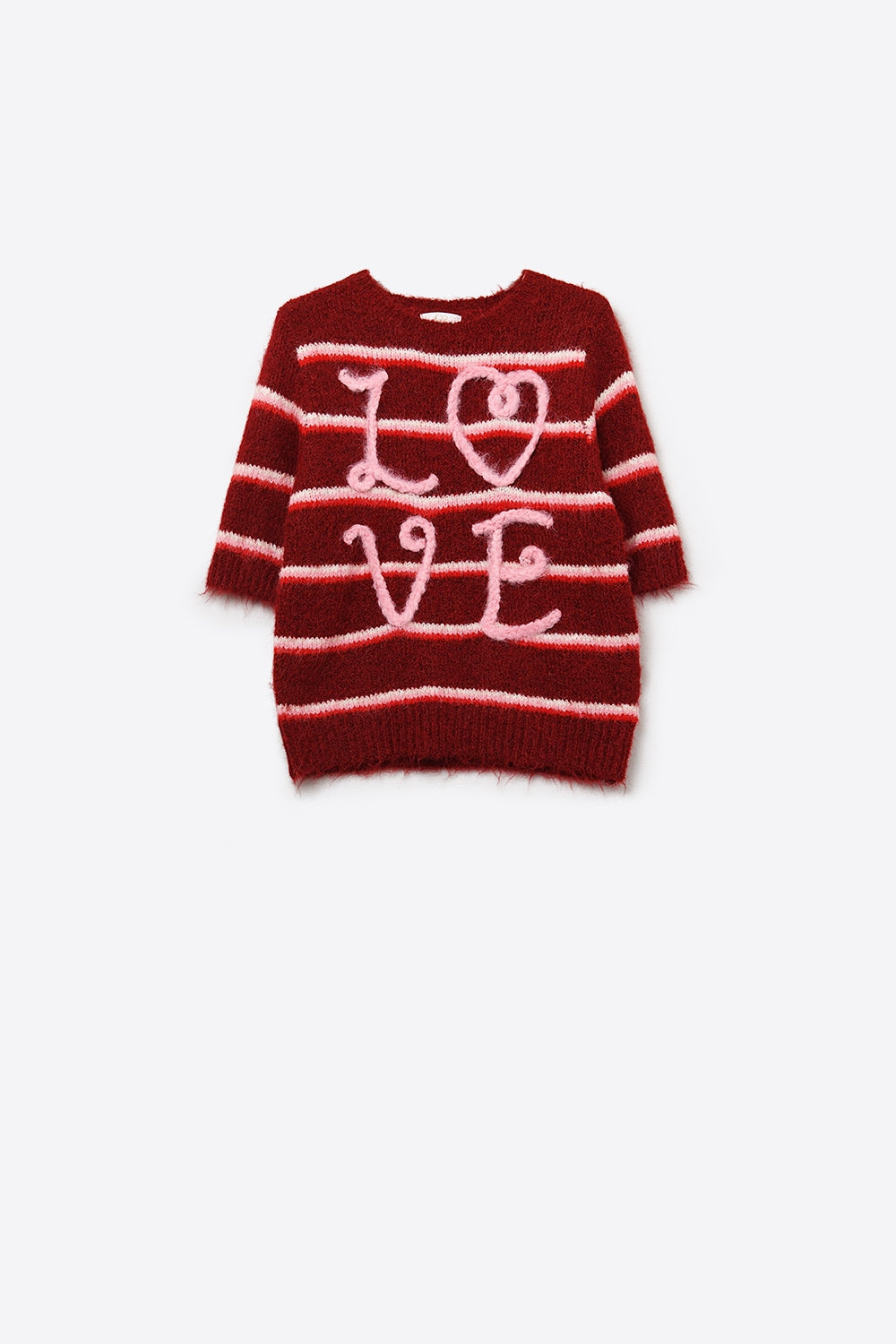 Pull Love brodé à manches courtes en bourgogne