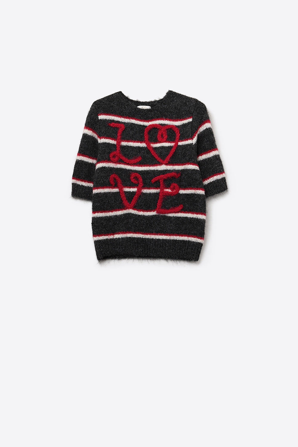 Pull Love brodé à manches courtes en gris foncé