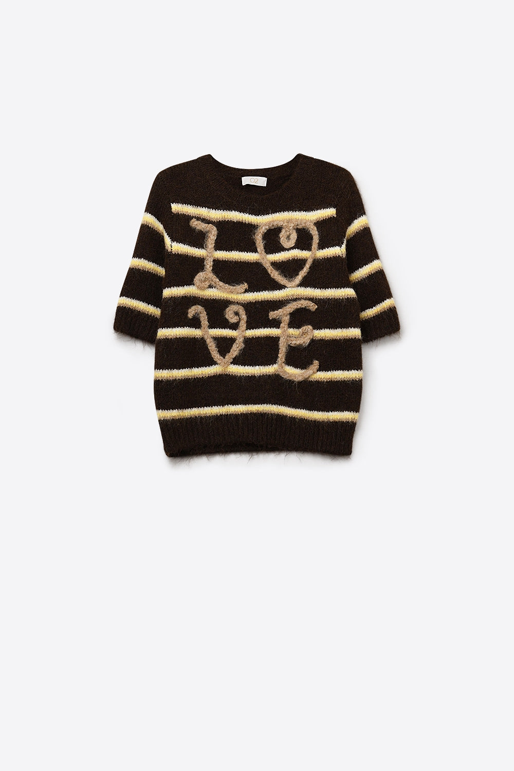Pull Love brodé à manches courtes marron