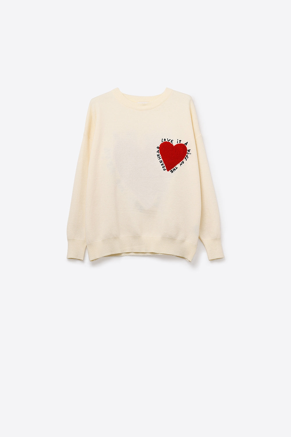 Sweatshirt tricoté avec texte et cœur brodé en crème