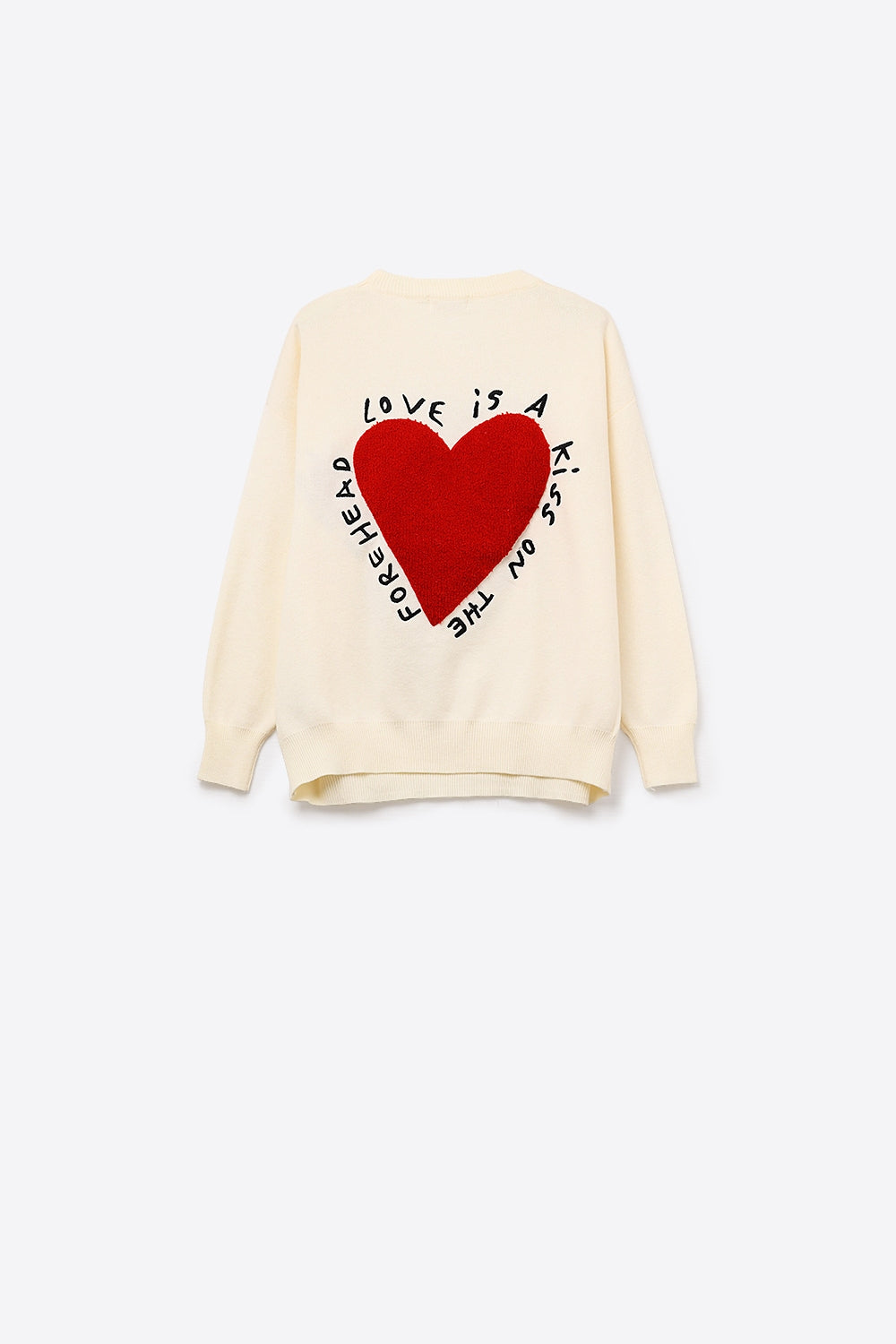 Sweatshirt tricoté avec texte et cœur brodé en crème