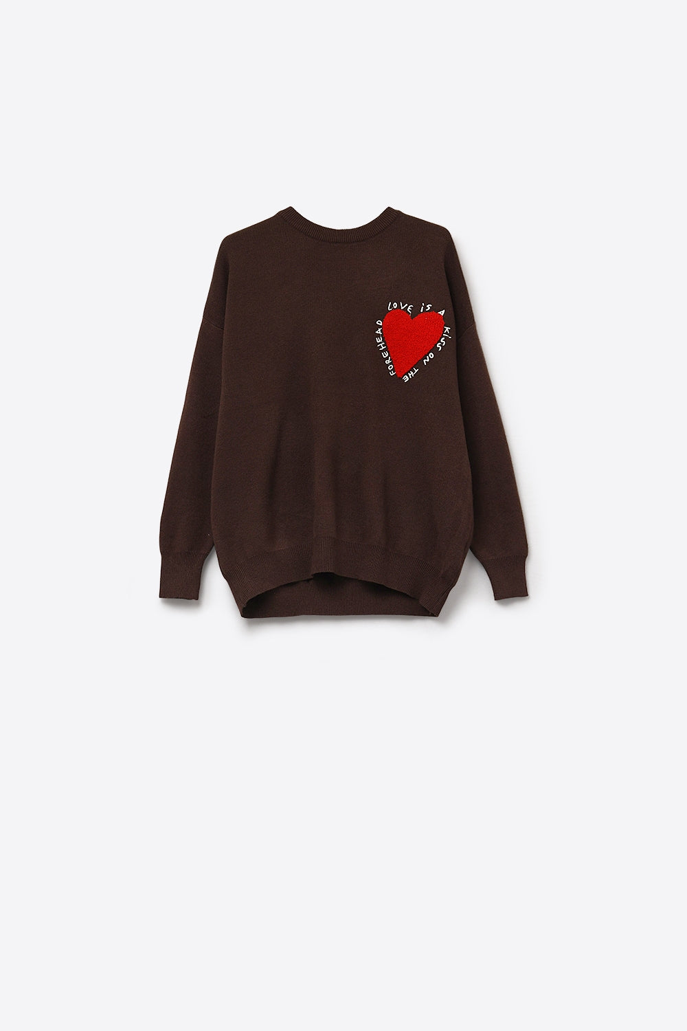 Sweatshirt tricoté avec texte et cœur brodé en marron