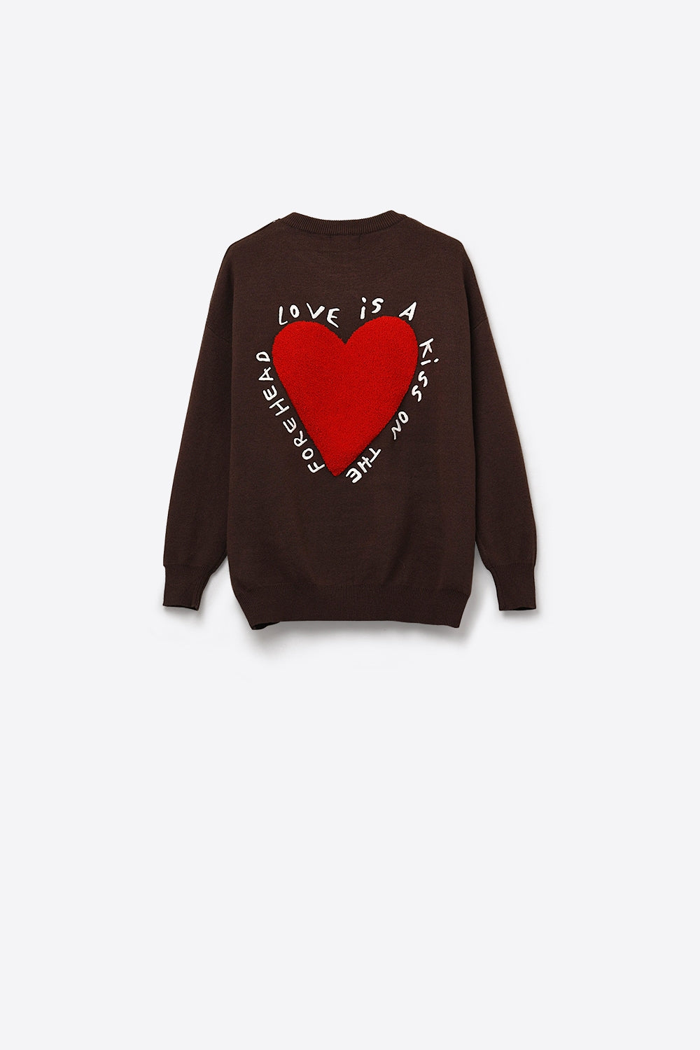 Sweatshirt tricoté avec texte et cœur brodé en marron