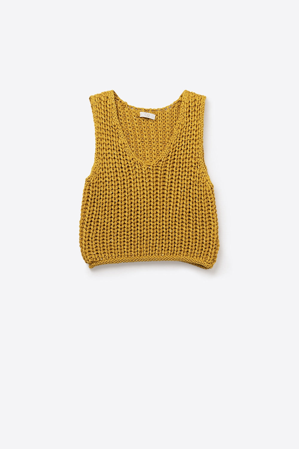 Gilet crocheté jaune avec fils pailletés