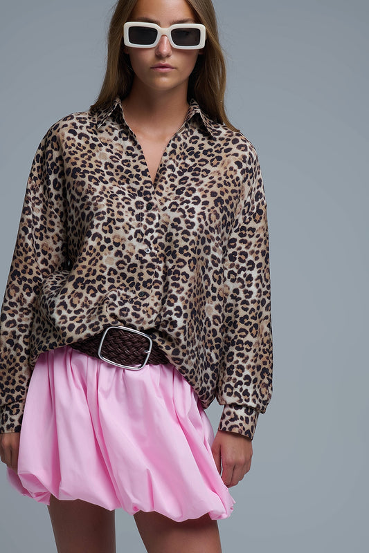 Chemise boutonnée surdimensionnée à imprimé léopard