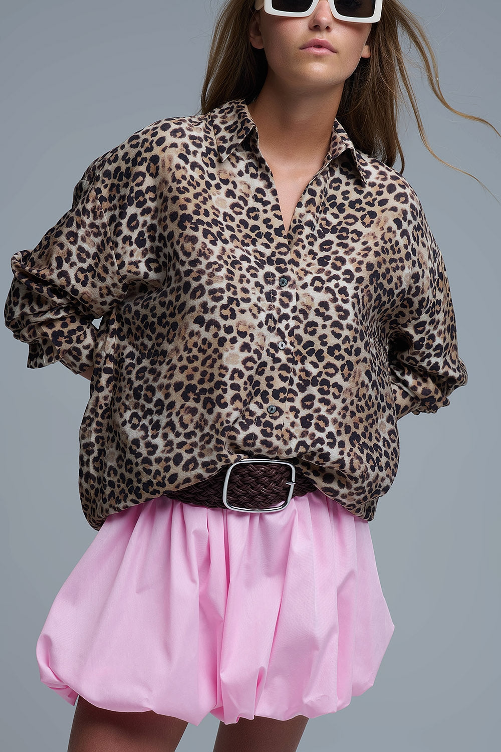 Chemise boutonnée surdimensionnée à imprimé léopard