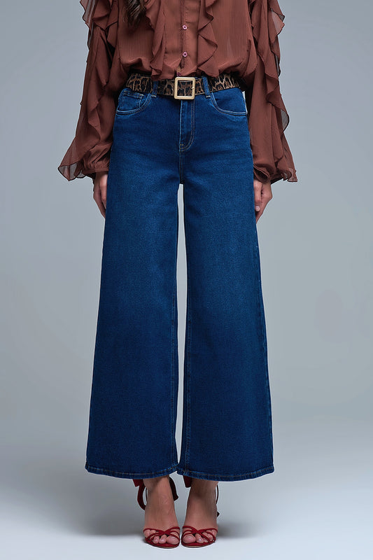 Jeans Basic Stretch à jambe large en bleu foncé