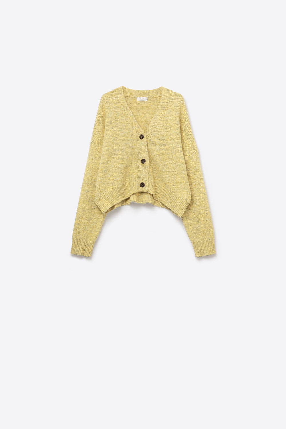Col en V Basic jaune Cardigan boutonné en maille duveteuse
