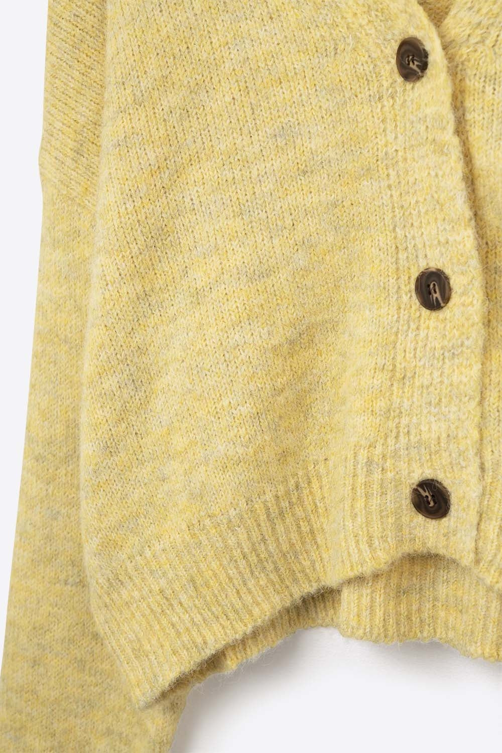 Col en V Basic jaune Cardigan boutonné en maille duveteuse